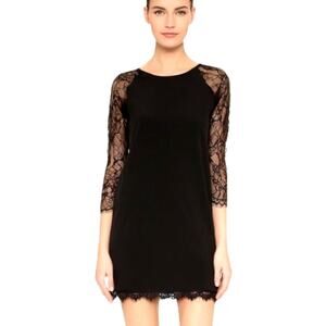 Loyd/Ford | Size 2 | Black Lace 3/4 Sleeve Scalloped Hem Mini Shift Dress